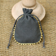 Custom Drawstring Bags Personalized Logo Small Bags Round Gold Lace Handmade Jewelry Grey Pouches – CraftJaipur